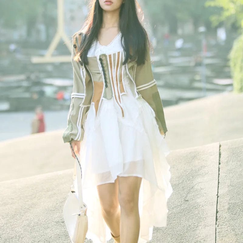 A4306 2024 Trendy Irregular Splicing Vintage Fall Jackets Women