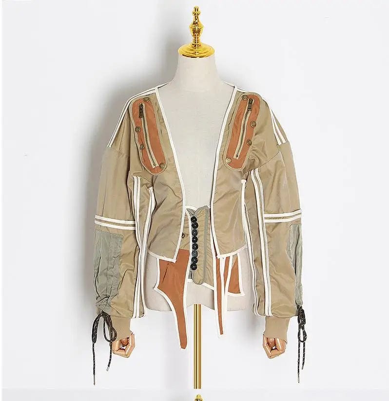 A4306 2024 Trendy Irregular Splicing Vintage Fall Jackets Women