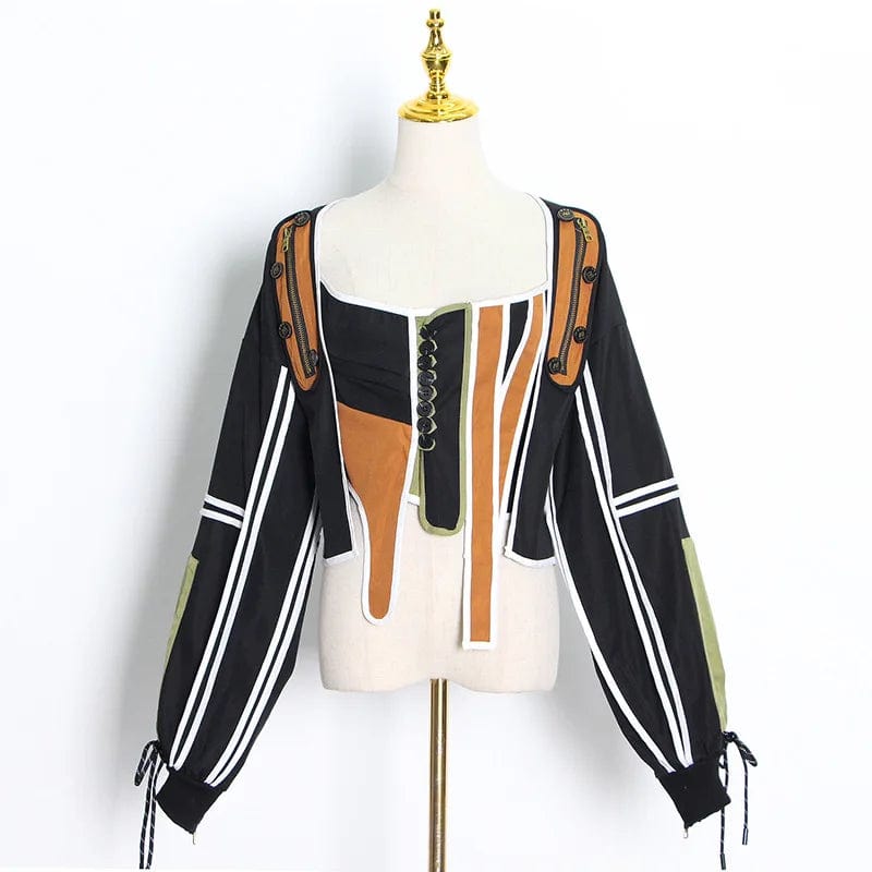 A4306 2024 Trendy Irregular Splicing Vintage Fall Jackets Women