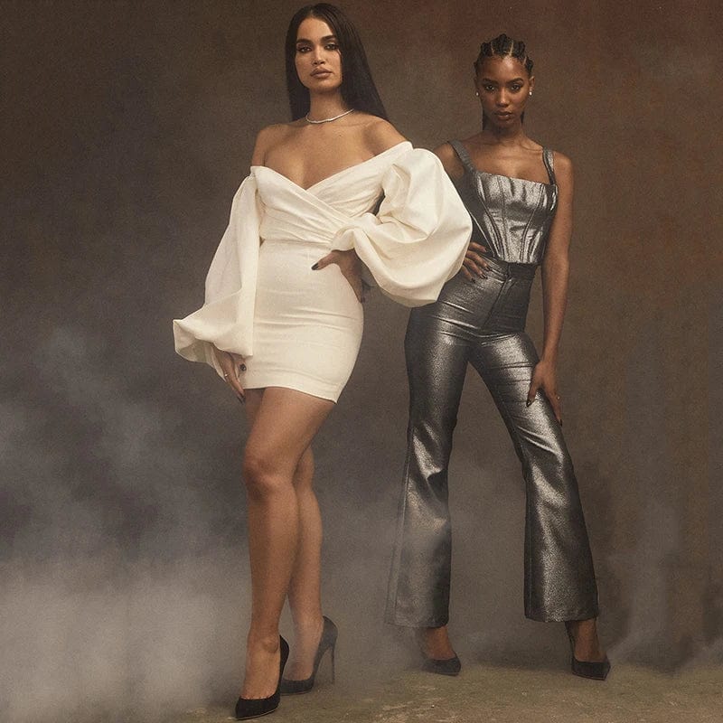 A4584 2024 New Arrivals Off Shoulder Puff Sleeve Clothes Women Dresses Casual Lady