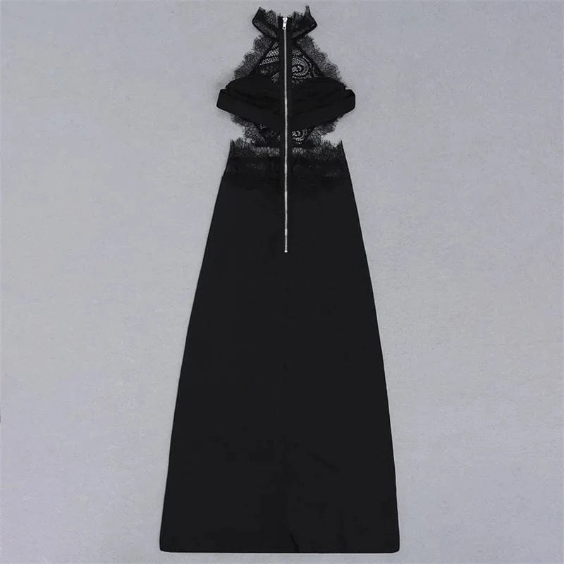 A5276 Stylish Black Halter Lace Backless Side Slit Sexy Summer Dress For Women 2024