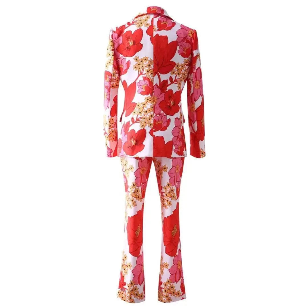 A5560 2024 Autumn Floral Printed Slim Office Wear Woman Two Piece Pants Set women wholesale boutique dropshipping