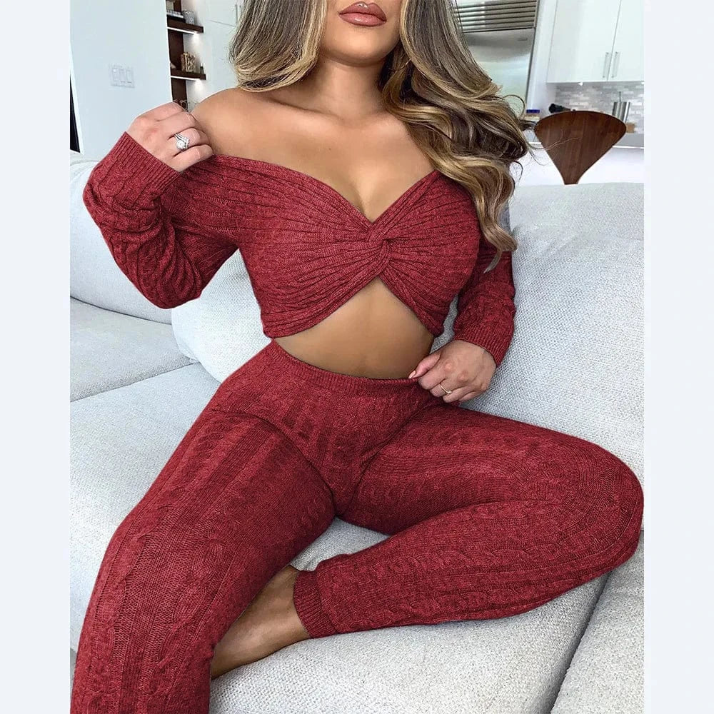 A6610 Best selling high quality sweater women winter sets undefined piece sets bodycon outfits strapless 2 piece sets clothing