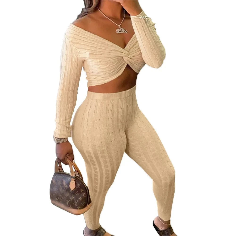 A6610 Best selling high quality sweater women winter sets undefined piece sets bodycon outfits strapless 2 piece sets clothing