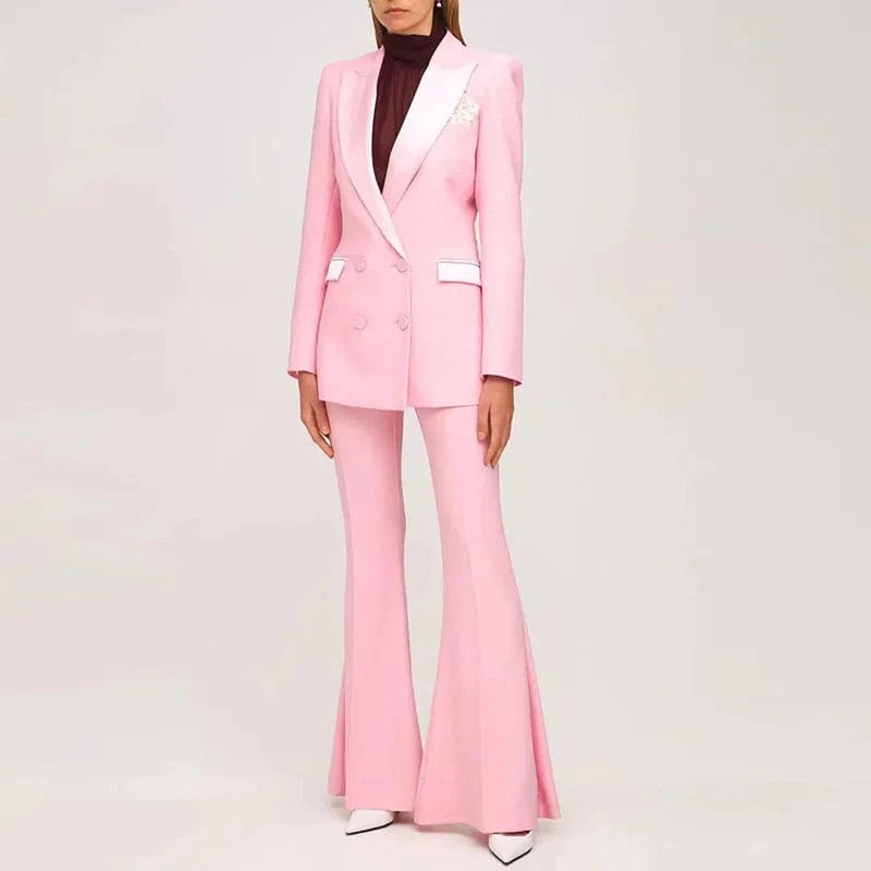 A6852 new arrive 2024 women office lady blazer and long pant Set pink casual womens suits & tuxedo wedding Dress