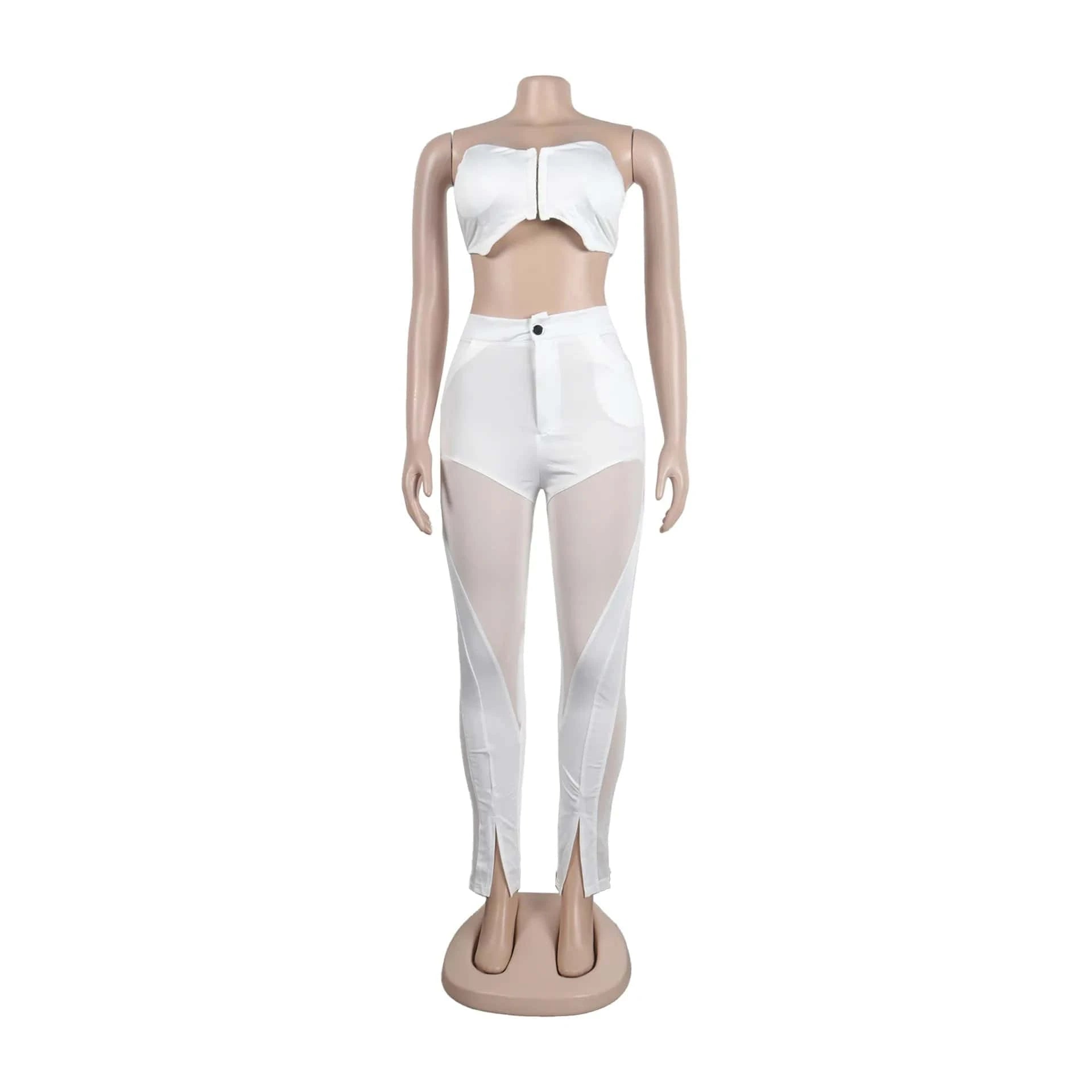 A7332 2024 Outfits For Women Solid Corset With Patchwork Pencil Pants Party Outfits Women Two Piece Set Club Set