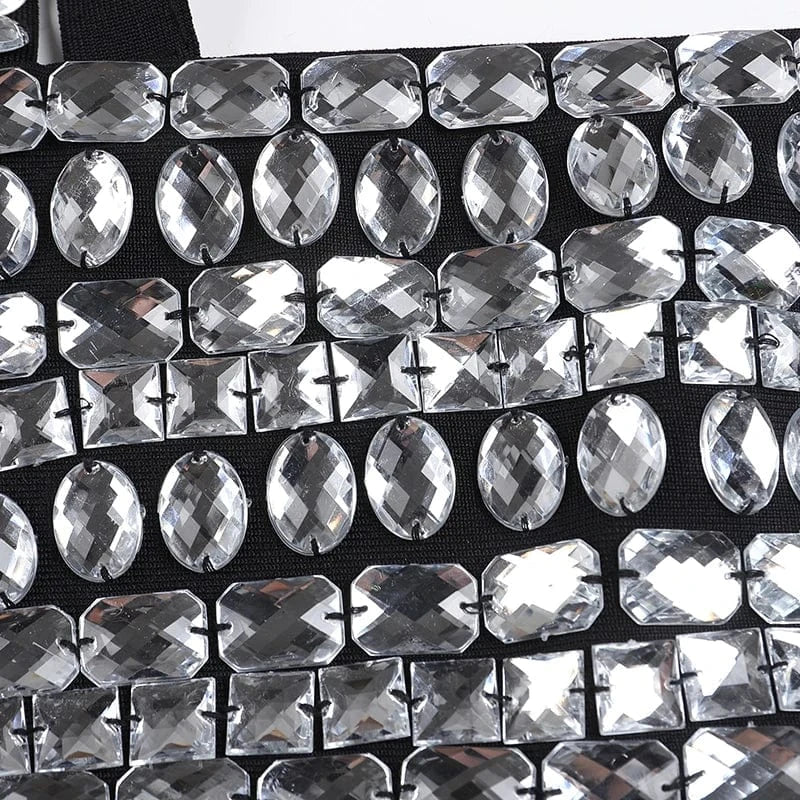 A8640 2024 Latest Style Fashion Nightclub Evening Two Piece Set Women Dress Rhinestone Patchwork Top and Skirt Set