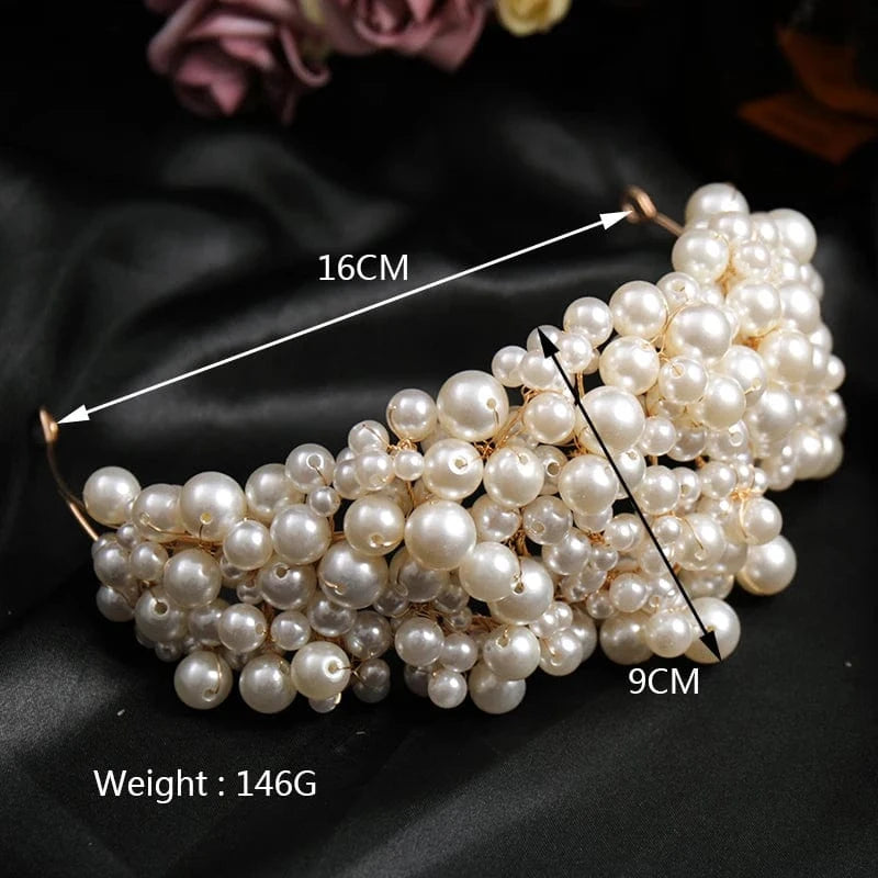 AB Wholesale Full of Pearls Tiara Bridal Headpieces Hairband Tiaras with Pearls Rhinestone Crowns Pageant Crowns Fashionable 16*9cm