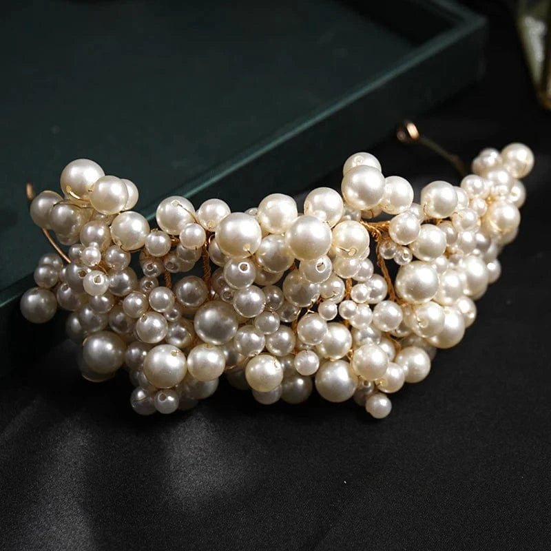 AB Wholesale Full of Pearls Tiara Bridal Headpieces Hairband Tiaras with Pearls Rhinestone Crowns Pageant Crowns Fashionable 16*9cm