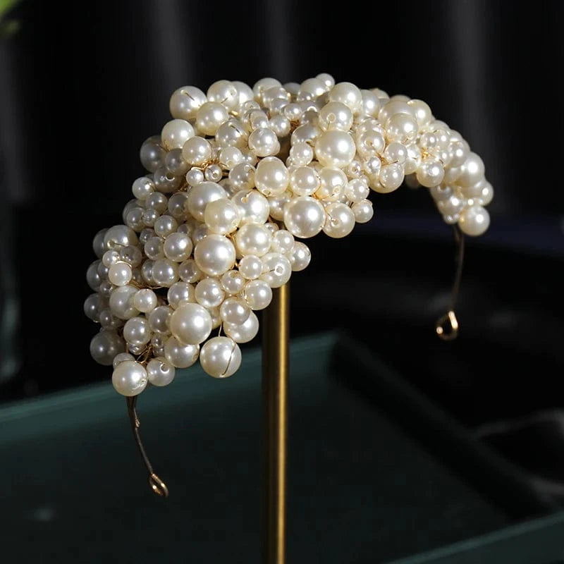 AB Wholesale Full of Pearls Tiara Bridal Headpieces Hairband Tiaras with Pearls Rhinestone Crowns Pageant Crowns Fashionable 16*9cm