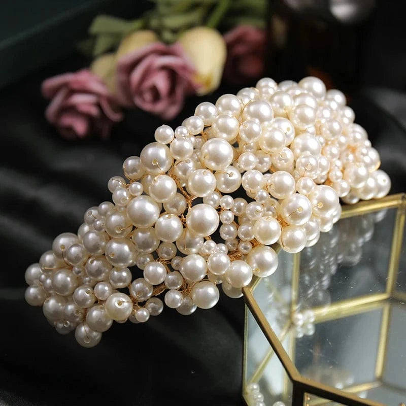 AB Wholesale Full of Pearls Tiara Bridal Headpieces Hairband Tiaras with Pearls Rhinestone Crowns Pageant Crowns Fashionable 16*9cm