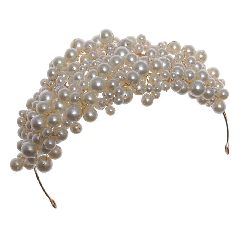 AB Wholesale Full of Pearls Tiara Bridal Headpieces Hairband Tiaras with Pearls Rhinestone Crowns Pageant Crowns Fashionable 16*9cm
