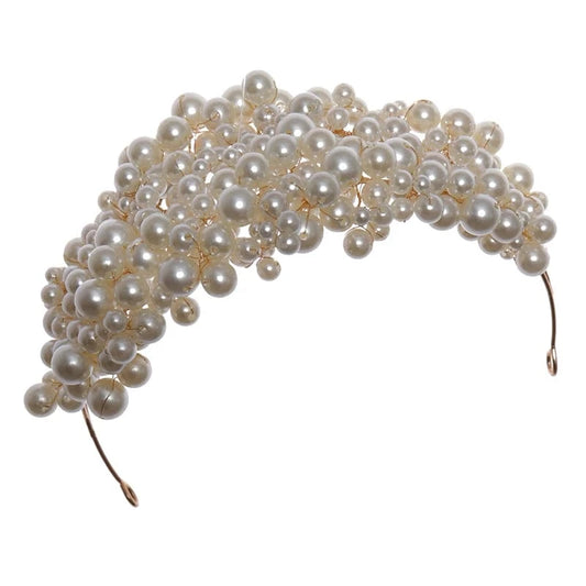AB Wholesale Full of Pearls Tiara Bridal Headpieces Hairband Tiaras with Pearls Rhinestone Crowns Pageant Crowns Fashionable 16*9cm