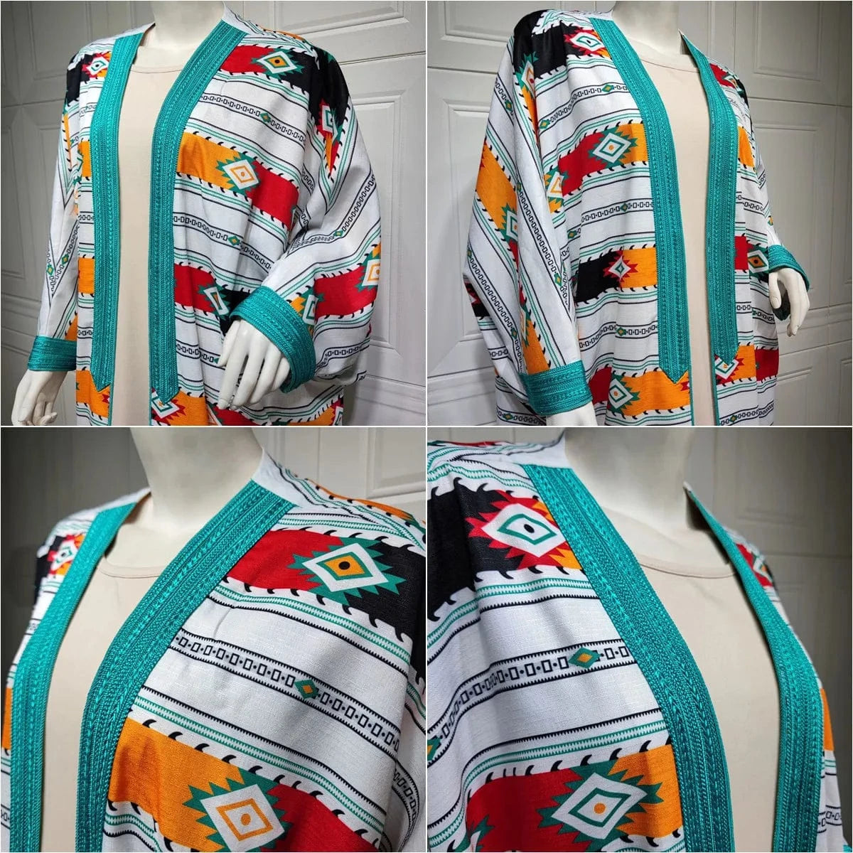 AB198 Traditional Muslim Clothing Middle East Stripe Bat Sleeve Muslim Vest Cardigan Two piece Abaya Set Muslim women Dress