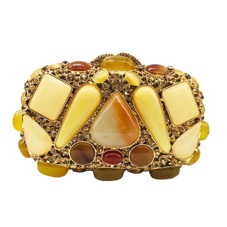 About 18.5*5.5*12cm / Golden New big rhinestone handmade bags party wedding Agate clutch purse for women luxury trendy gold clutch bag evening bags ladies