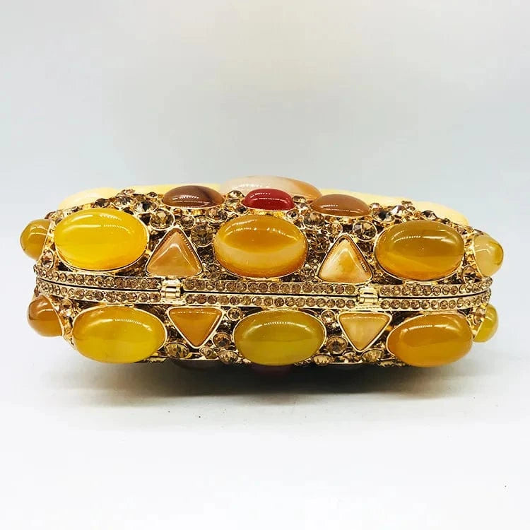 About 18.5*5.5*12cm / Golden New big rhinestone handmade bags party wedding Agate clutch purse for women luxury trendy gold clutch bag evening bags ladies