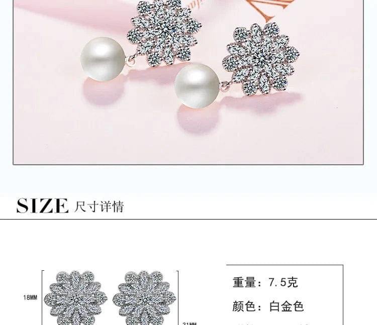 ABS imitation pearl (copper white gold plated) Chic Romantic AAA Cubic Zircon Imitation Pearl Flower Stud Earrings for Women Party Fashion Elegant Bridal Wedding Jewelry