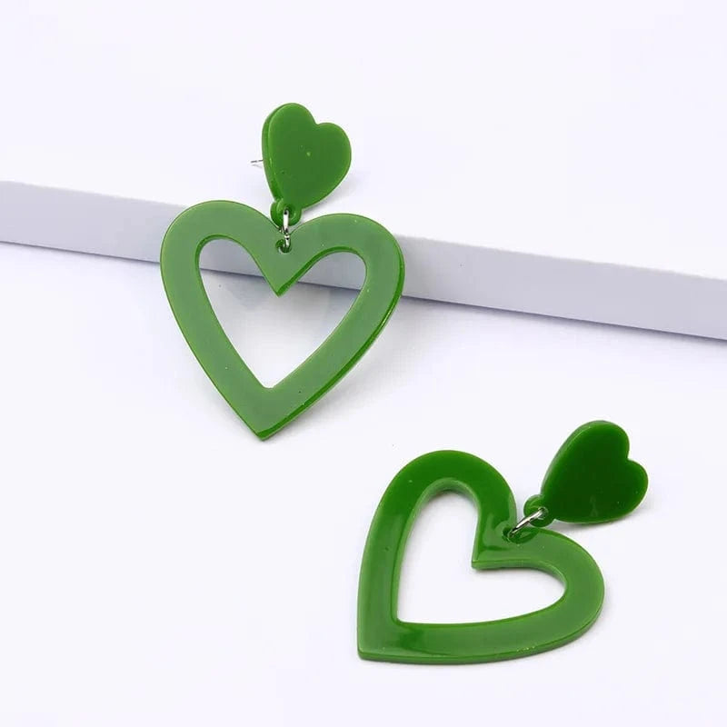Acrylic Heart Earrings / Heart / Green Qiuhan Summer Hot Colorful Love Heart Earrings Y2k Double Heart Lightweight Acrylic Earrings Jewelry Gifts