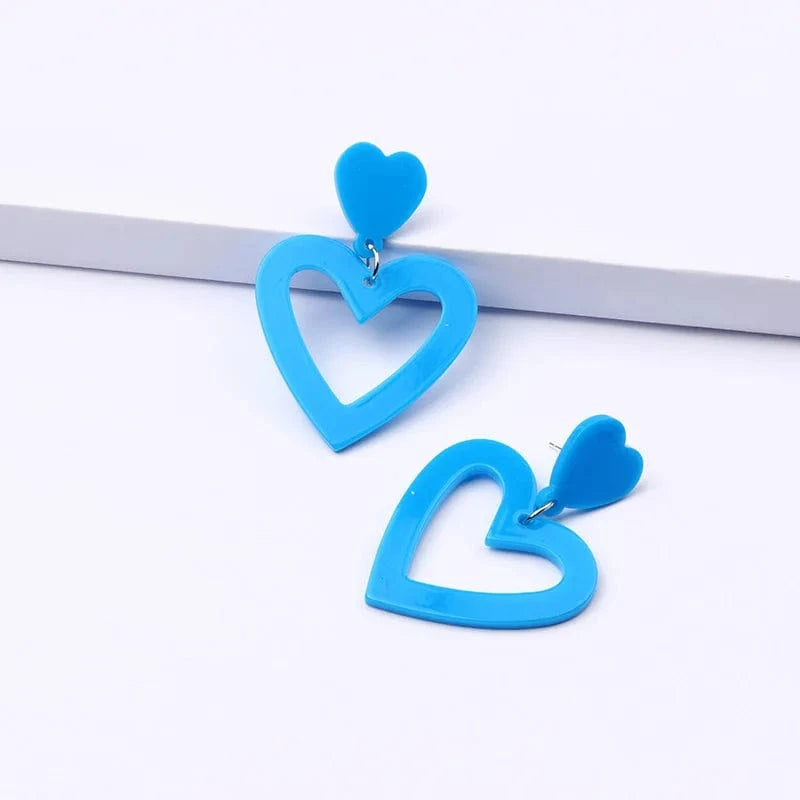 Acrylic Heart Earrings / Heart / light blue Qiuhan Summer Hot Colorful Love Heart Earrings Y2k Double Heart Lightweight Acrylic Earrings Jewelry Gifts