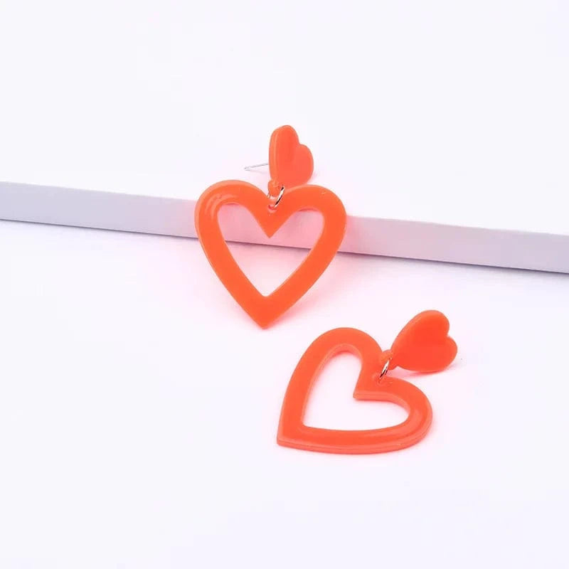 Acrylic Heart Earrings / Heart / Orange Qiuhan Summer Hot Colorful Love Heart Earrings Y2k Double Heart Lightweight Acrylic Earrings Jewelry Gifts