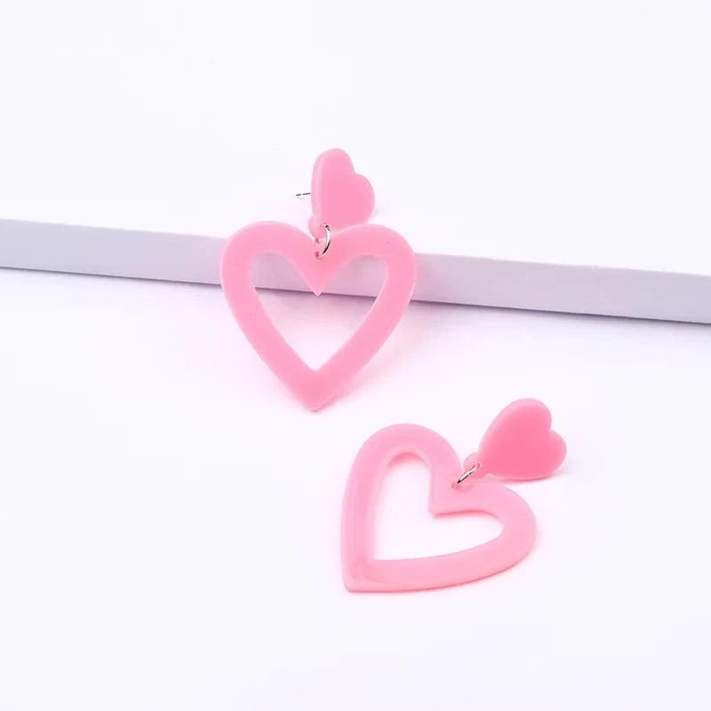 Acrylic Heart Earrings / Heart / Pink Qiuhan Summer Hot Colorful Love Heart Earrings Y2k Double Heart Lightweight Acrylic Earrings Jewelry Gifts