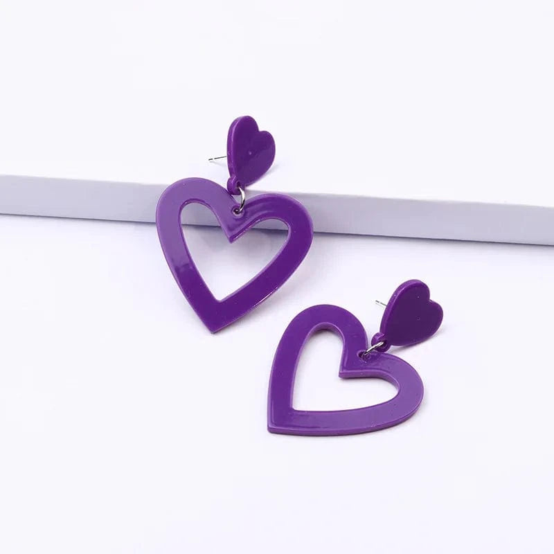 Acrylic Heart Earrings / Heart / Purple Qiuhan Summer Hot Colorful Love Heart Earrings Y2k Double Heart Lightweight Acrylic Earrings Jewelry Gifts