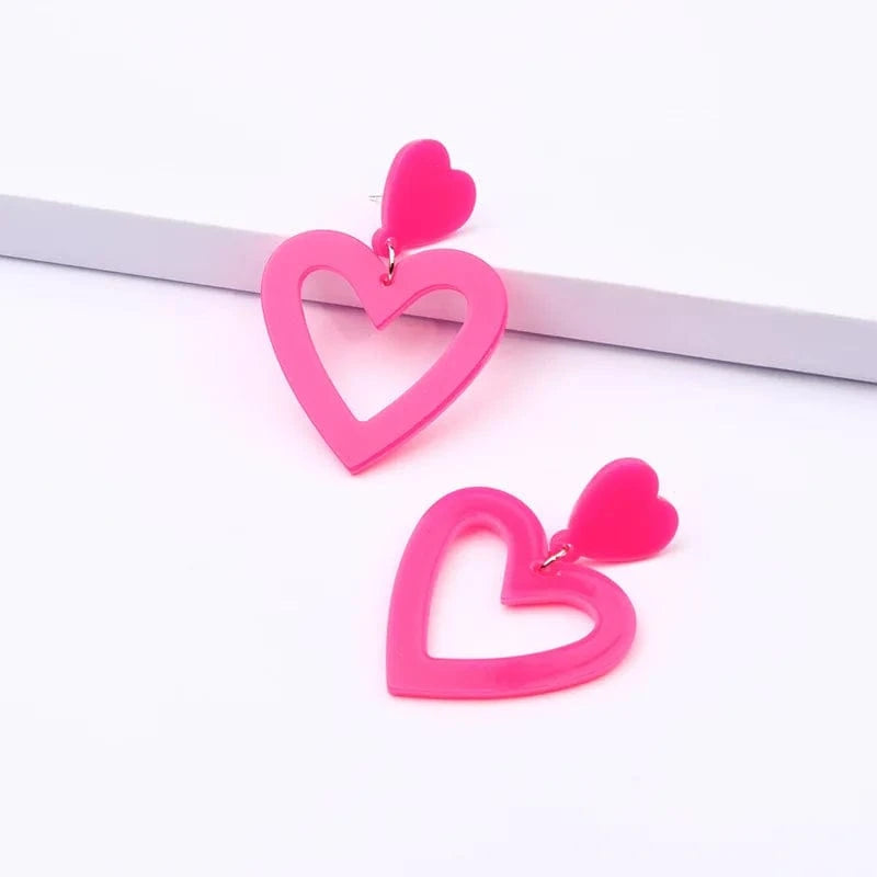 Acrylic Heart Earrings / Heart / Rose pink Qiuhan Summer Hot Colorful Love Heart Earrings Y2k Double Heart Lightweight Acrylic Earrings Jewelry Gifts