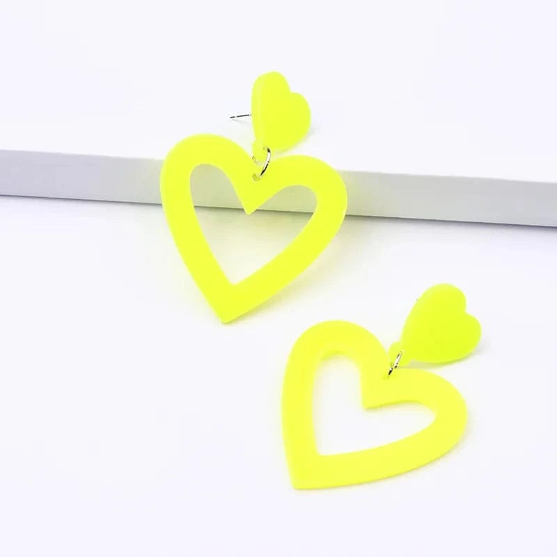 Acrylic Heart Earrings / Heart / Yellow Qiuhan Summer Hot Colorful Love Heart Earrings Y2k Double Heart Lightweight Acrylic Earrings Jewelry Gifts