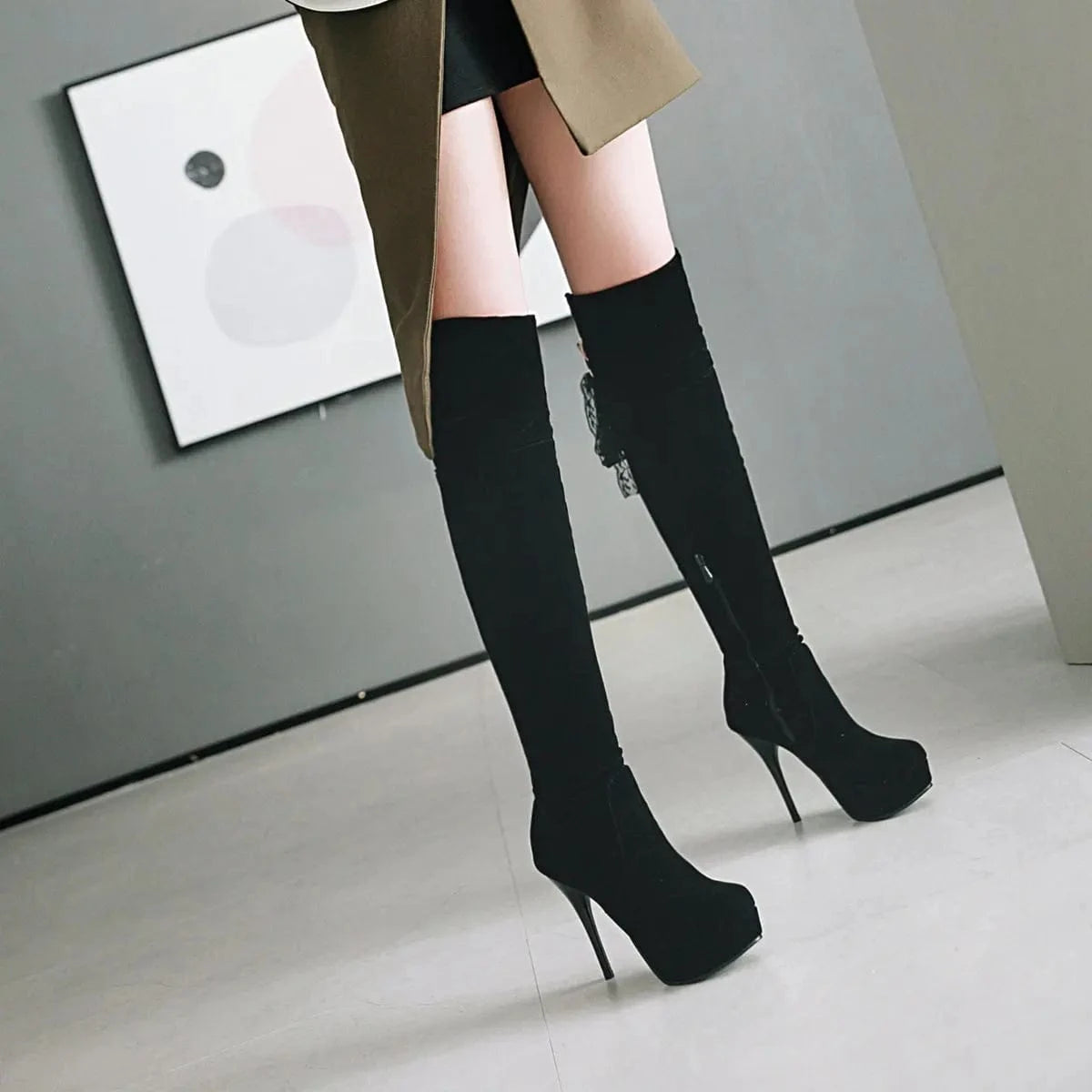 AD 8-10  New Trend Women's Over-the-Knee high Heels Boots Platform Thick Shoes Pointe Toe Boots boots women shoes knee-high o