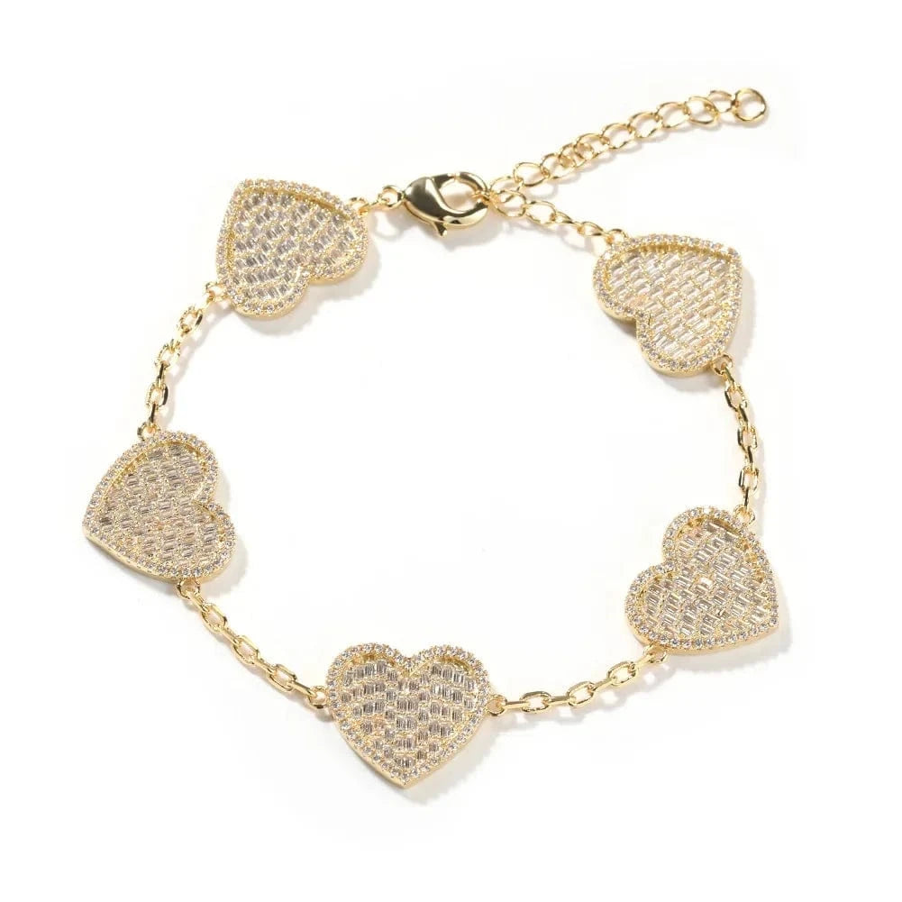 adjust / Gold 2024 Valentine's Day Jewelry Love Theme Gift Iced Out Shiny 5A CZ Heart Shape Bracelet Bangle for Women Girl
