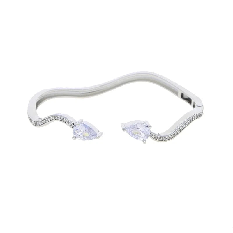 adjust / YB30-Silver New Arrived Bling Fashion Design Women Girl Gift Party Jewelry 5A Cubic Zirconia CZ Wave Shape Bangle Bracelet