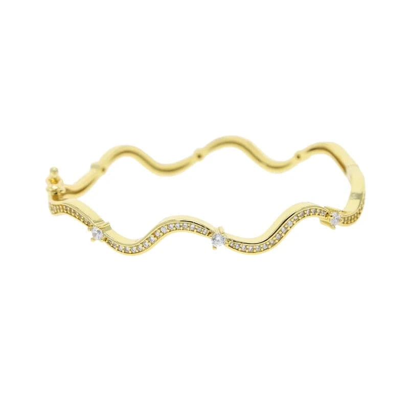adjust / YB35-gold New Arrived Bling Fashion Design Women Girl Gift Party Jewelry 5A Cubic Zirconia CZ Wave Shape Bangle Bracelet