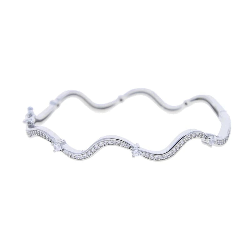 adjust / YB35-silver New Arrived Bling Fashion Design Women Girl Gift Party Jewelry 5A Cubic Zirconia CZ Wave Shape Bangle Bracelet