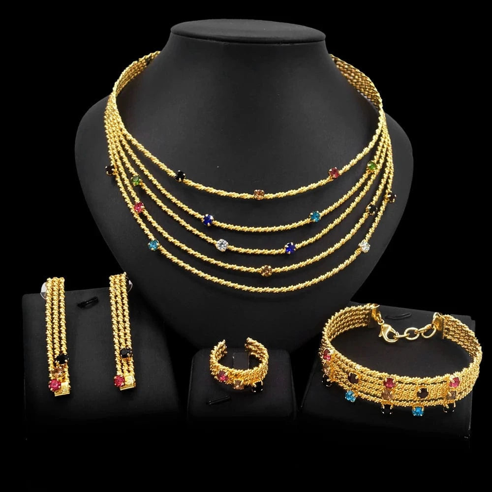 adjustable / 001 Yuliali Best Women Beautiful Jewelry Set Unique Hollow Out Necklace Bracelet Earring Ring Wholesale Jewellery Sets