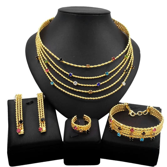 adjustable / 001 Yuliali Best Women Beautiful Jewelry Set Unique Hollow Out Necklace Bracelet Earring Ring Wholesale Jewellery Sets