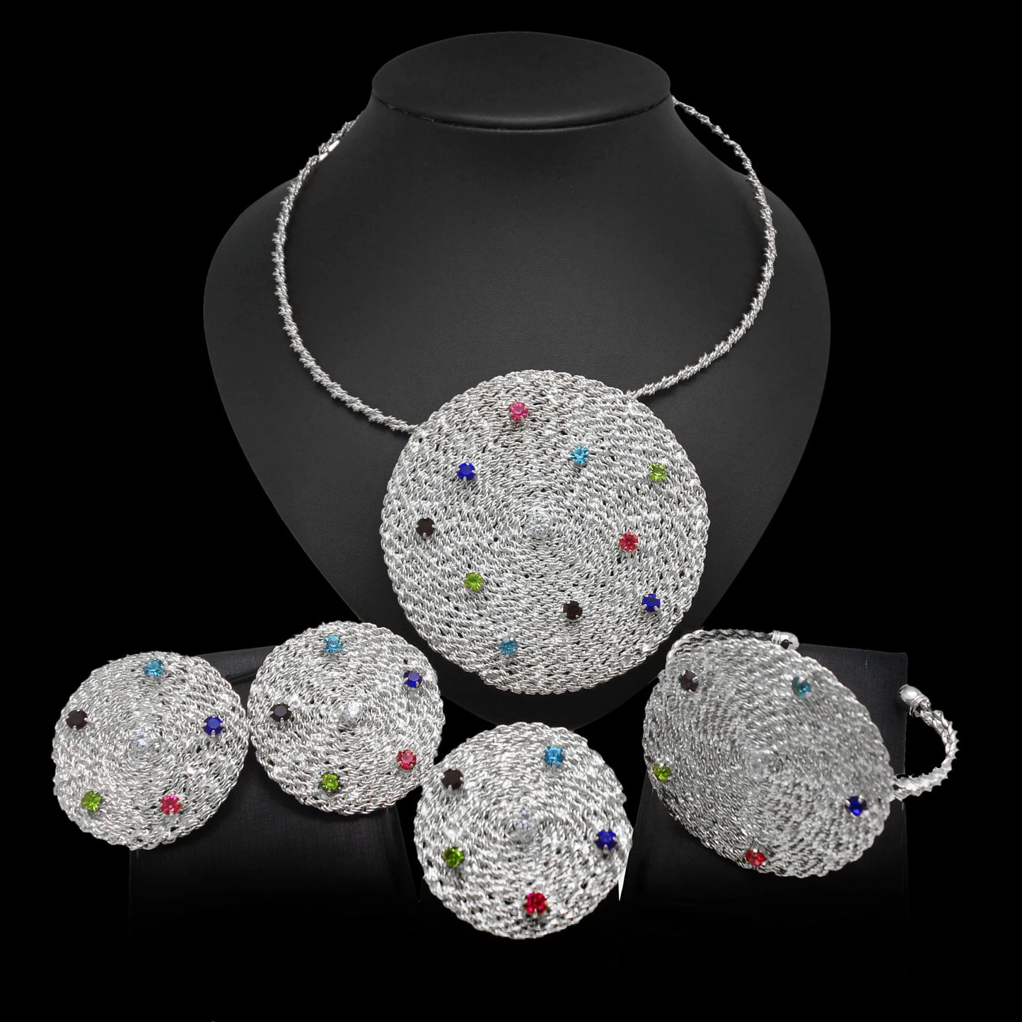 adjustable / 001 Yuliali Best Women Beautiful Jewelry Set Unique Hollow Out Necklace Bracelet Earring Ring Wholesale Jewellery Sets