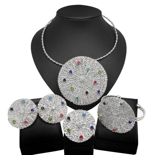 adjustable / 001 Yuliali Best Women Beautiful Jewelry Set Unique Hollow Out Necklace Bracelet Earring Ring Wholesale Jewellery Sets