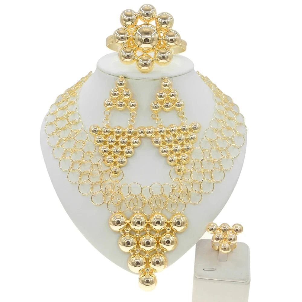 adjustable / 001 Yuliali Best Women Beautiful Jewelry Set Unique Hollow Out Necklace Bracelet Earring Ring Wholesale Jewellery Sets