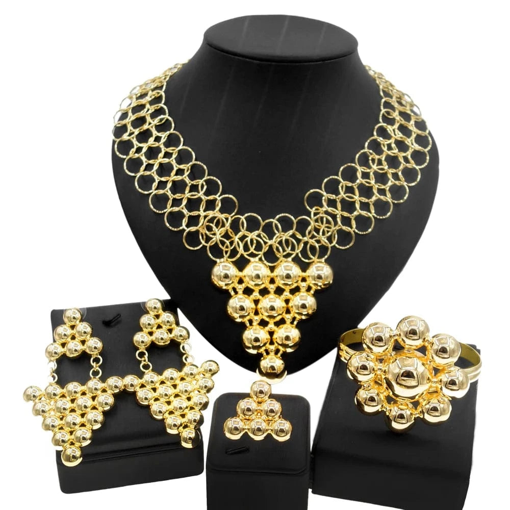 adjustable / 001 Yuliali Best Women Beautiful Jewelry Set Unique Hollow Out Necklace Bracelet Earring Ring Wholesale Jewellery Sets