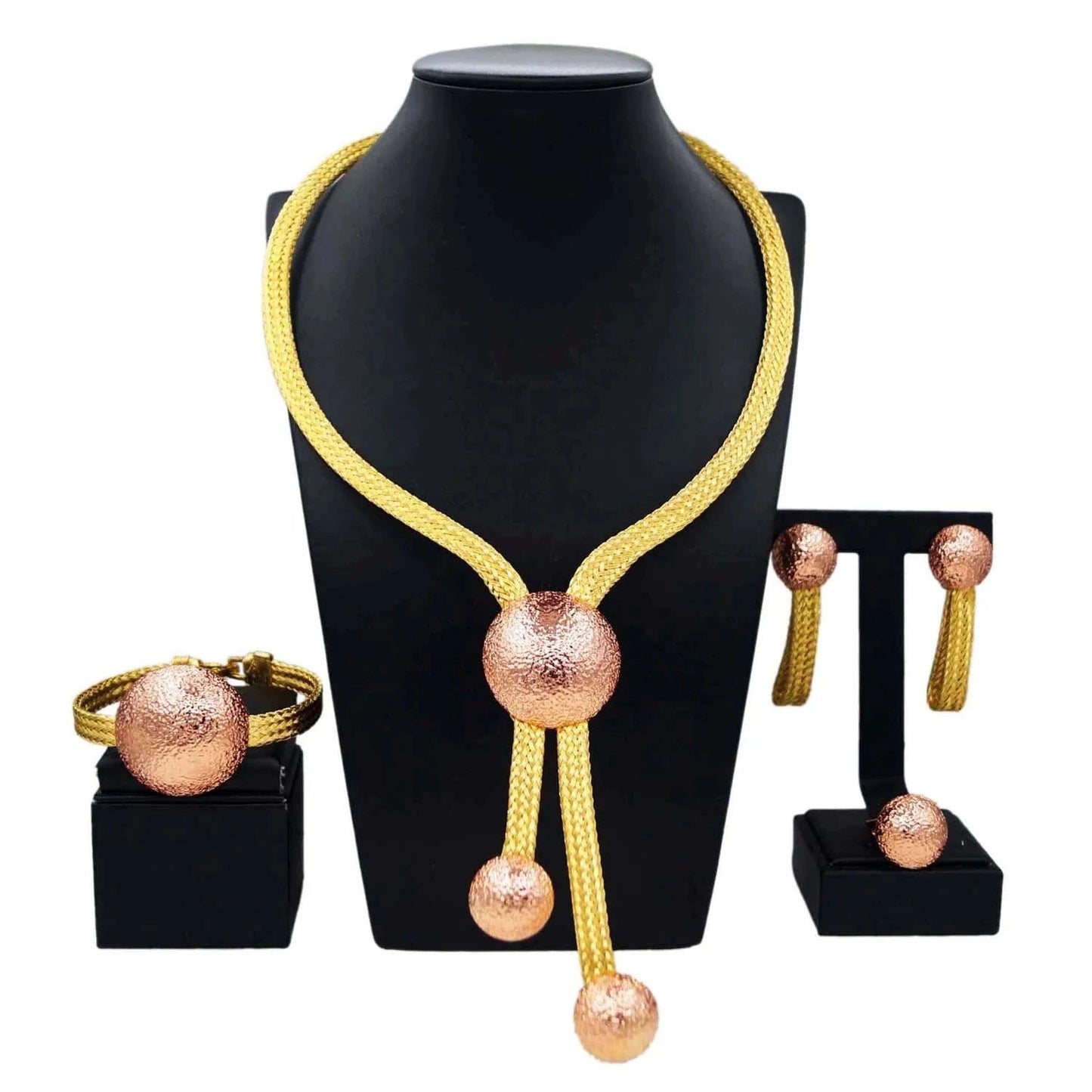 Adjustable / 1 Fashion New Arrivals Brasil Gold Plated Copper Necklace Bracelet Earrings Ring Set Latest Bridal Wedding Wholesale Gift Jewelry