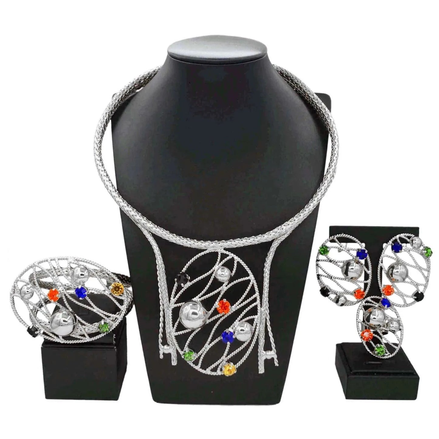 Adjustable / 12 Fashion New Arrivals Brasil Gold Plated Copper Necklace Bracelet Earrings Ring Set Latest Bridal Wedding Wholesale Gift Jewelry