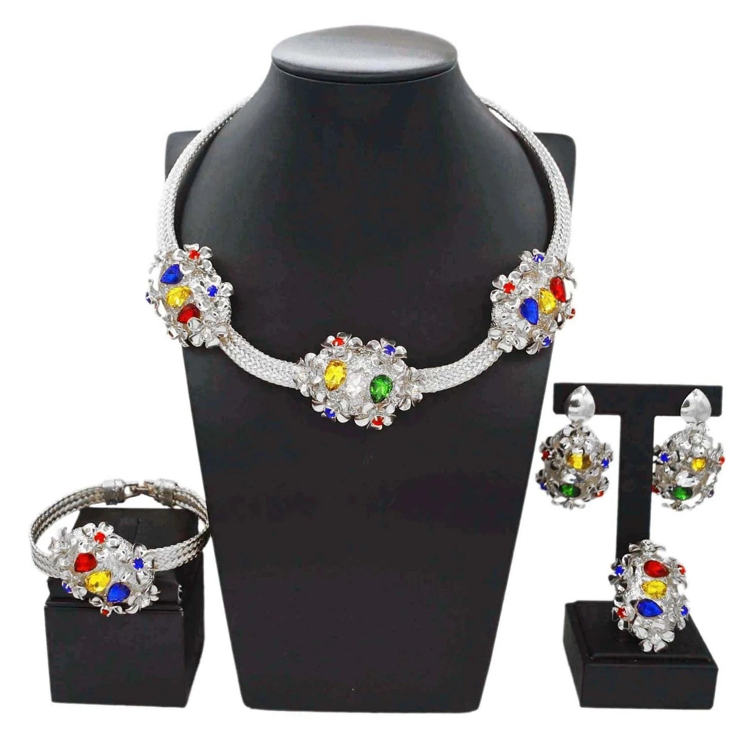 Adjustable / 8 Fashion New Arrivals Brasil Gold Plated Copper Necklace Bracelet Earrings Ring Set Latest Bridal Wedding Wholesale Gift Jewelry