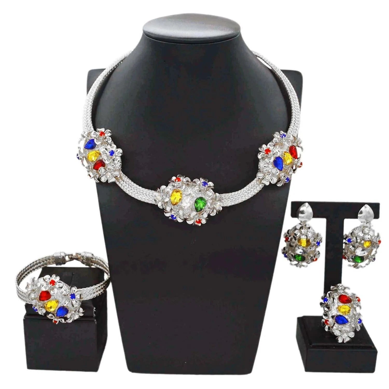 Adjustable / 8 Fashion New Arrivals Brasil Gold Plated Copper Necklace Bracelet Earrings Ring Set Latest Bridal Wedding Wholesale Gift Jewelry