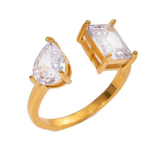 adjustable / minimalist / R2480 R2480 Delicate 18K Gold Plated Stainless Steel Rectangular CZ Open Adjustable Rings
