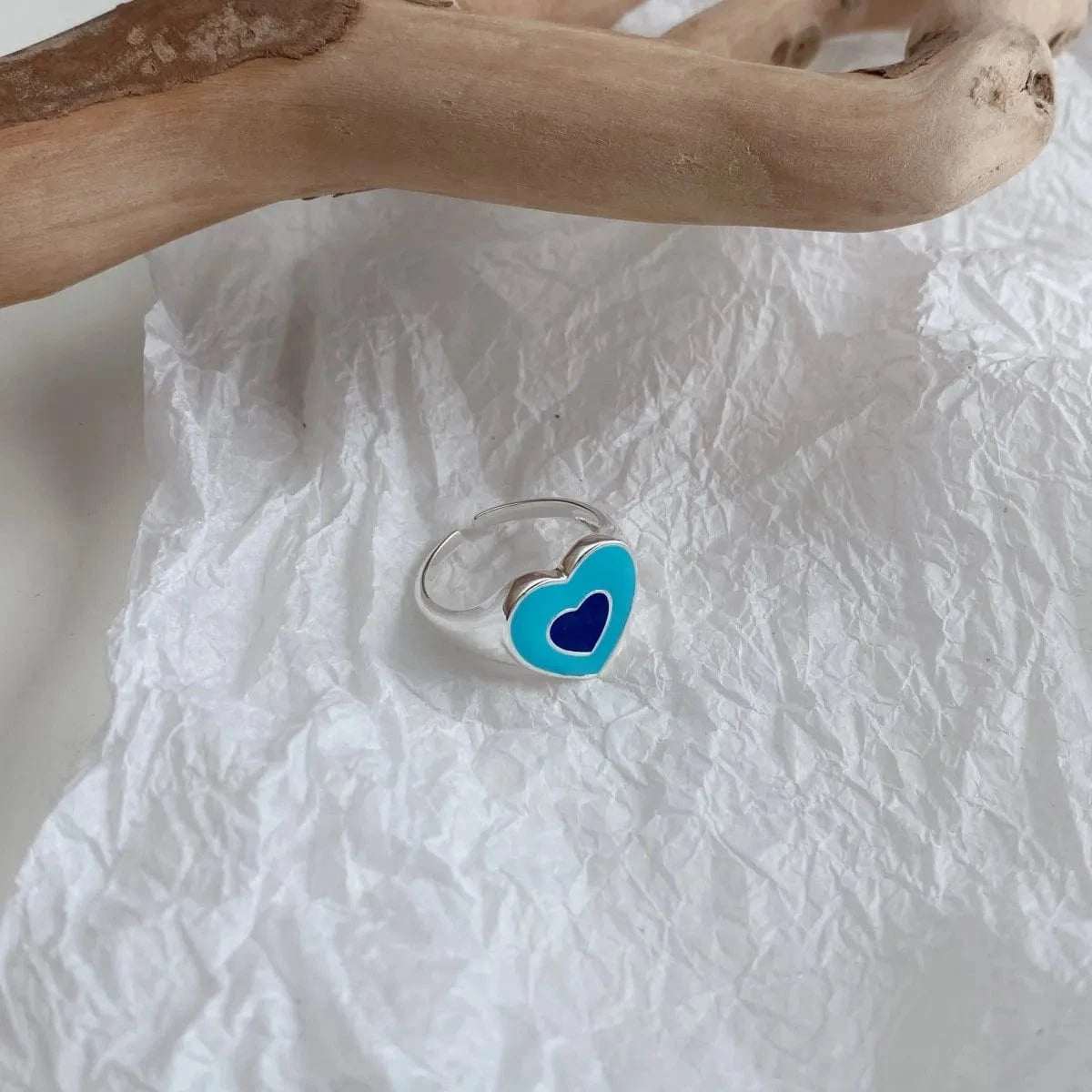 Adjustable / MW120014-S-S-BU Dylam Cute Charm Women Fine Jewelry 925 Sterling Silver Rhodium Plated Adjustable Resizable Enamel Heart Shape Promise Rings