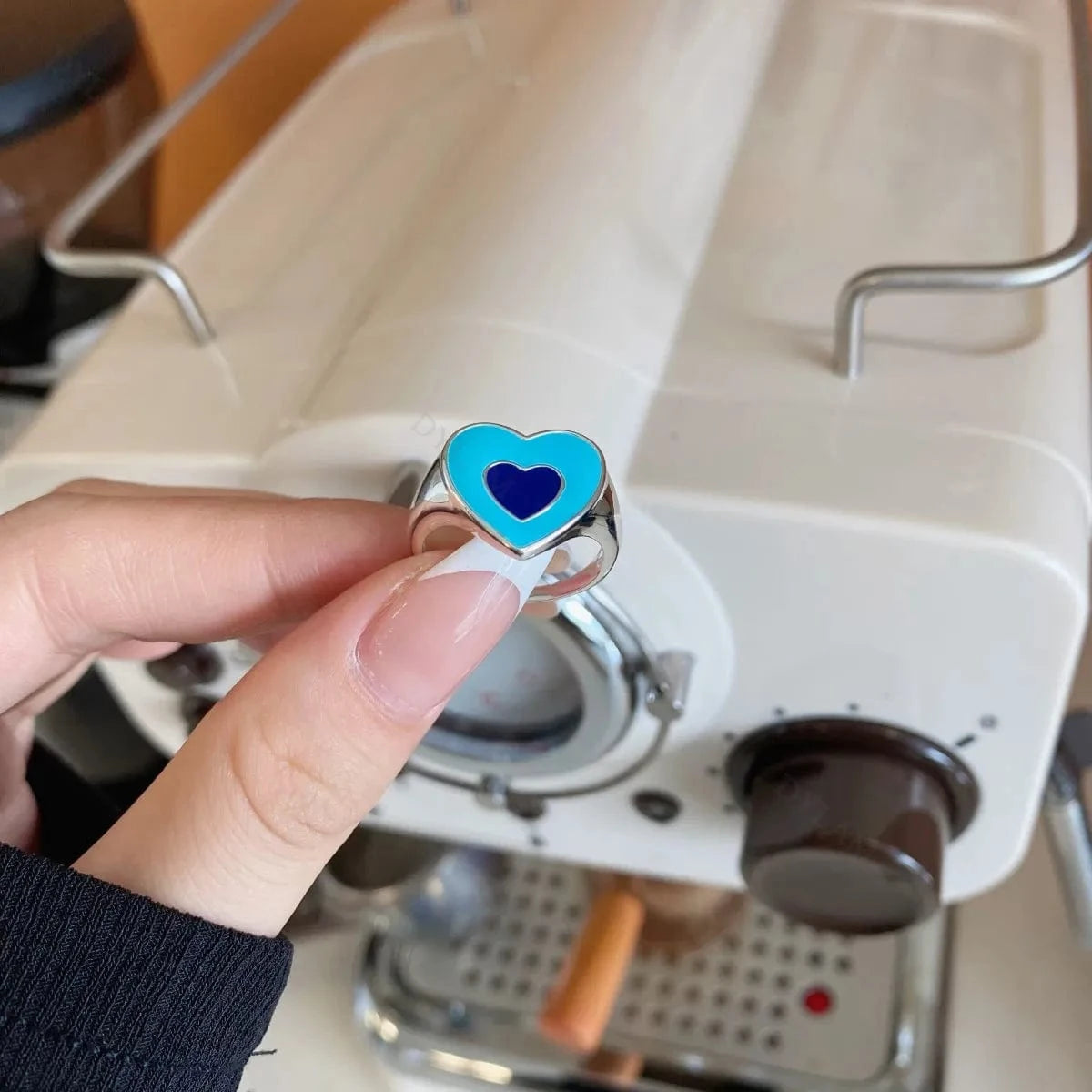 Adjustable / MW120014-S-S-BU Dylam Cute Charm Women Fine Jewelry 925 Sterling Silver Rhodium Plated Adjustable Resizable Enamel Heart Shape Promise Rings