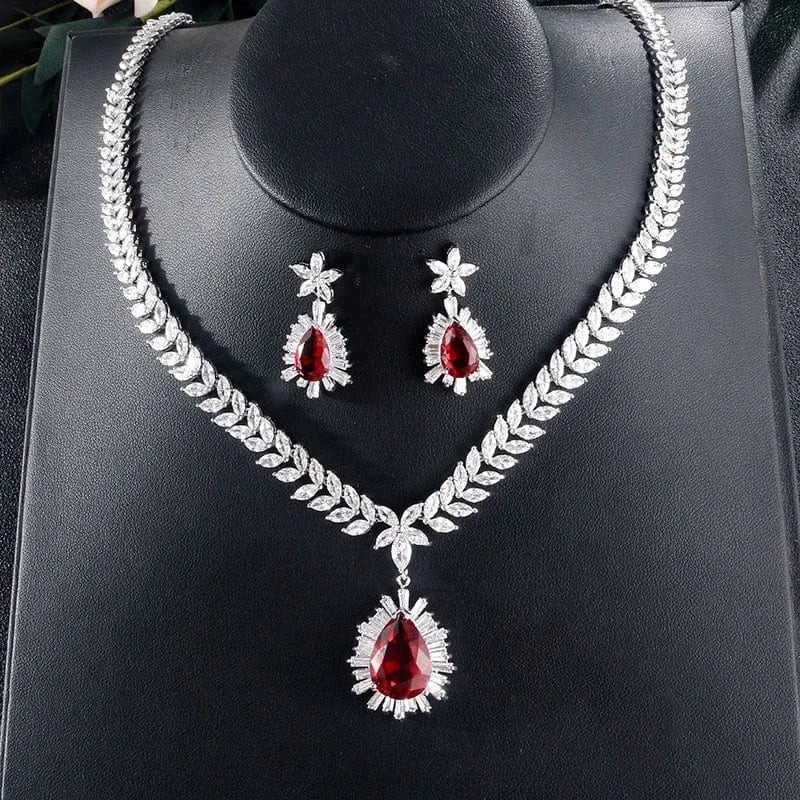 Adjustable open ring / SP002-Red Stone RAKOL SP168 Indian Jewelry Set 18k Gold Plated Zirconia Jewelry Set 925 Sterling Silver Luxury Wedding Jewelry sets For women