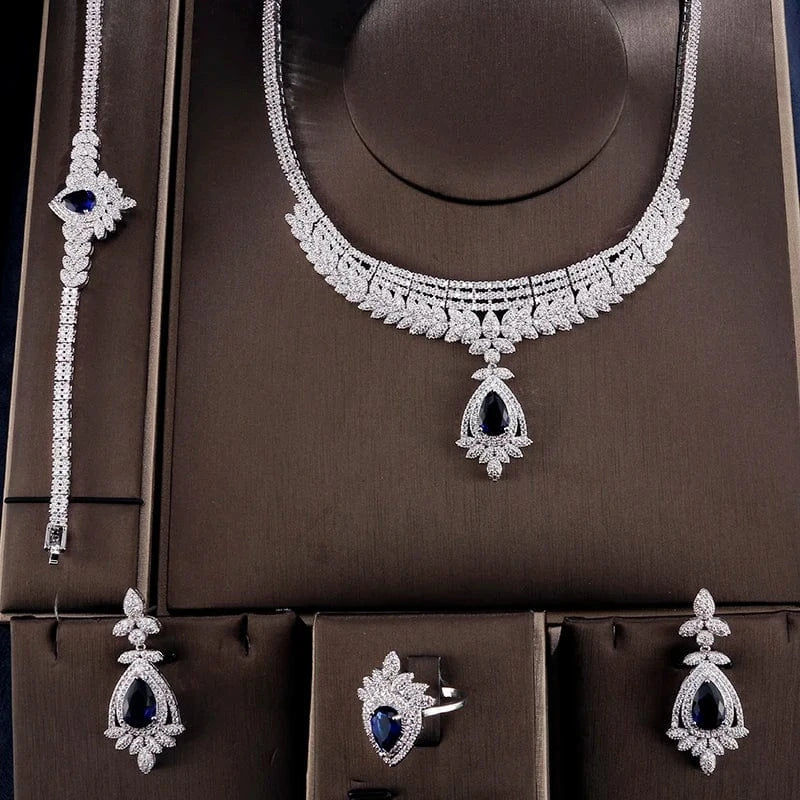 Adjustable open ring / SP257-Blue Stone RAKOL SP168 Indian Jewelry Set 18k Gold Plated Zirconia Jewelry Set 925 Sterling Silver Luxury Wedding Jewelry sets For women