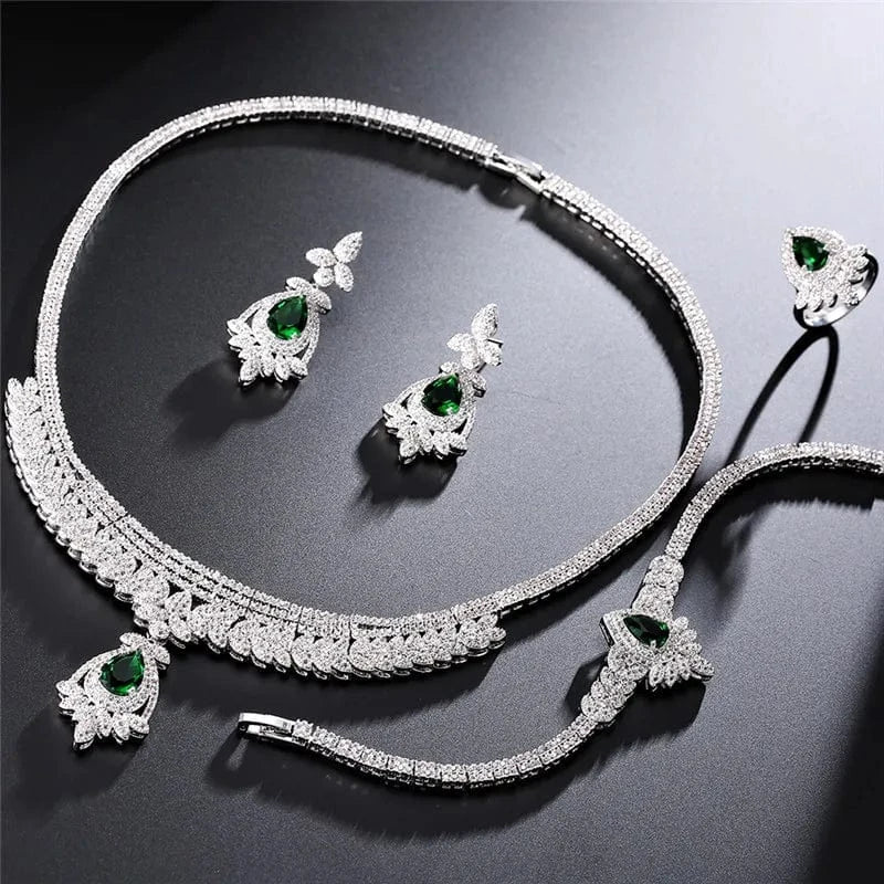 Adjustable open ring / SP257-Green Stone RAKOL SP168 Indian Jewelry Set 18k Gold Plated Zirconia Jewelry Set 925 Sterling Silver Luxury Wedding Jewelry sets For women