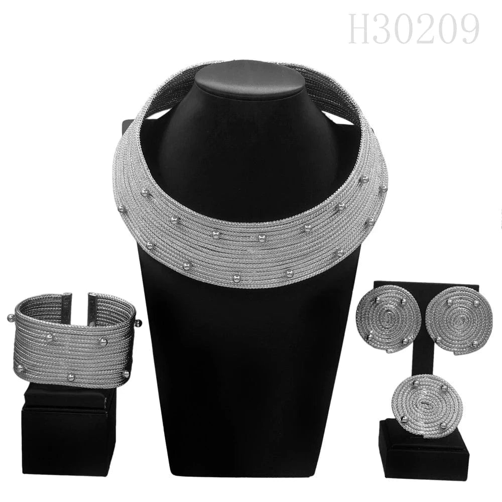 Adjustable / silver Fashionable European Brazilian Gold Jewelry Set African Hot Selling Jewelry Set Ladies Wedding Party Exquisite Jewelry